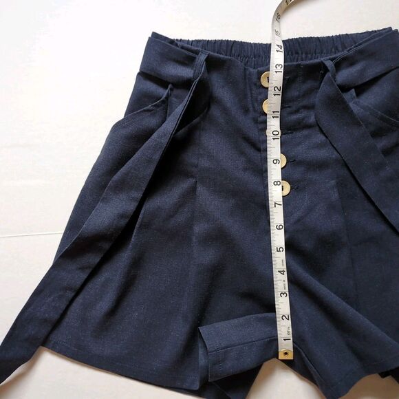Francescas Mi Ami Womens XS Linen Blend Shorts Button Tie Waist Navy Blue Sailor - Picture 9 of 10